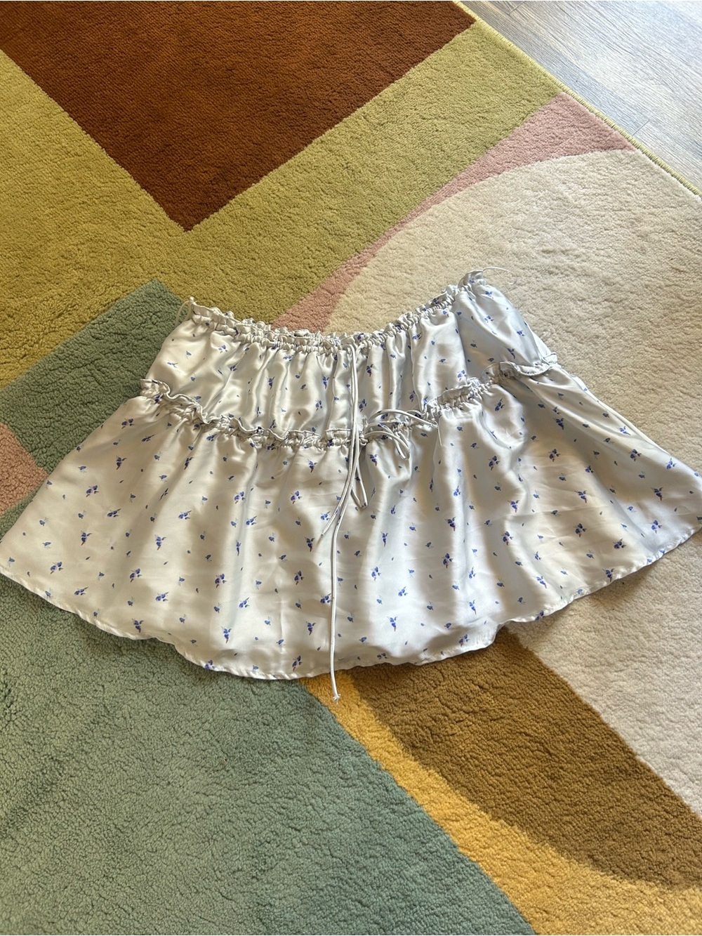 Zara baby blue silk Mini Skirt with Blue Floral Print